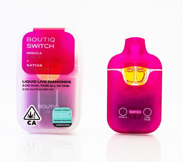 BOUTIQ – DISPOSABLE RECHARGEABLE VAPE CARTS – V.3 SWITCH DUAL TANK – W/ LIQUID LIVE DIAMONDS 2GM (2000MG